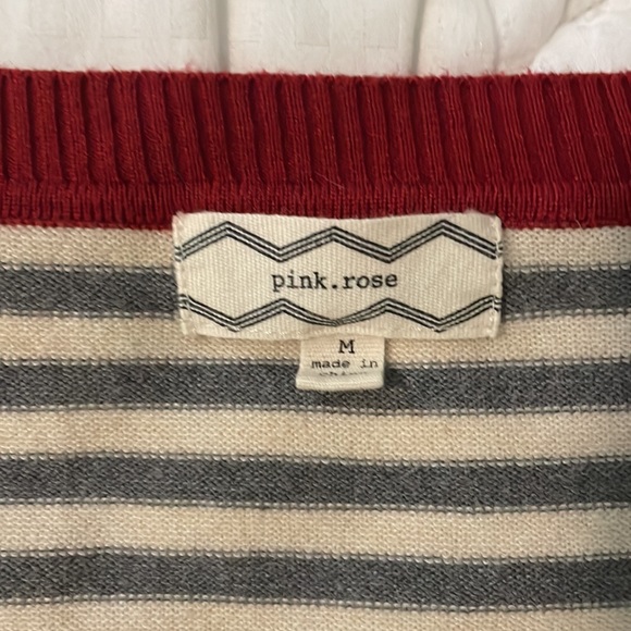 Pink Rose cream and gray striped sweater with red trim size medium scoop neck - Picture 2 of 3